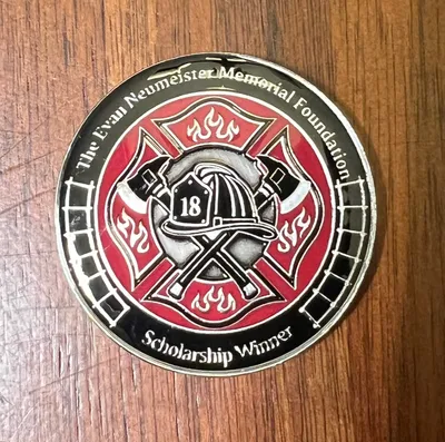 Soft Enamel Challenge Coins - The Evan Neumeister Memorial Foundation Inc awards challenge coins to new firefighter recruits receiving Evans Memorial Scholarship covering tuition for Fire Academy