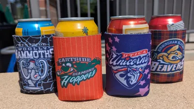 Full Color Collapsible - Were an independent minor league baseball venue with four teams We made these koozies with a different logo on front  back which match new team jerseys and are a great add-on item for our Thirsty Thursday promotion and at our ballpark beverage stands