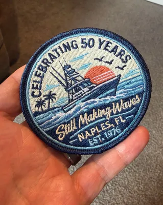 Embroidered Patches - 50th birthday fishing trip The patch looked just like what ChatGPT created and they even turned it around and had it shipped in under five days Def recommend and will use again