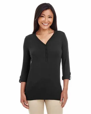 Devon & Jones Ladies' Perfect Fit Y-Placket Convertible Sleeve Knit Top