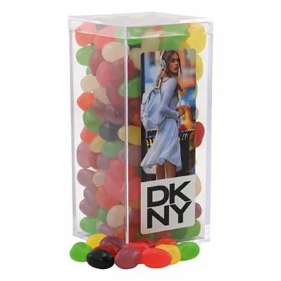 Large Rectangle Acrylic Candy Box with Assorted Jelly Beans - Custom Coasters Now