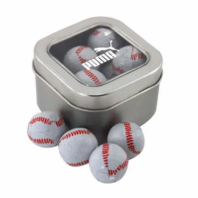 Window Tin with Chocolate Baseballs - SBF2500 - Custom Coasters Now