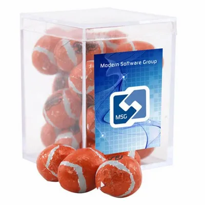 Acrylic Box with Chocolate Footballs - Small - Custom Coasters Now