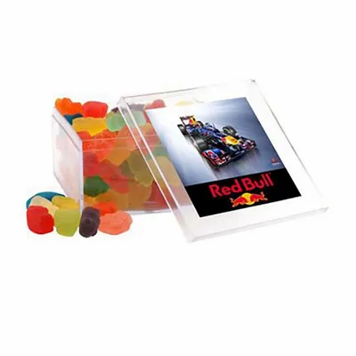 Clever Candy Large Square Acrylic Candy Box with Gummy Bears - Custom Coasters Now