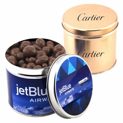 Round Tin with Choc Covered Peanuts - Custom Coasters Now