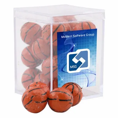 Acrylic Box with Chocolate Basketballs - Small - Custom Coasters Now