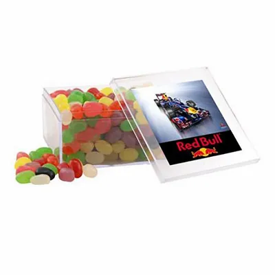 Large Square Acrylic Candy Box with Assorted Jelly Beans - Custom Coasters Now