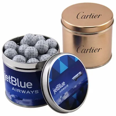 Round Tin with Chocolate Golf Balls - SBF4100 - Custom Coasters Now