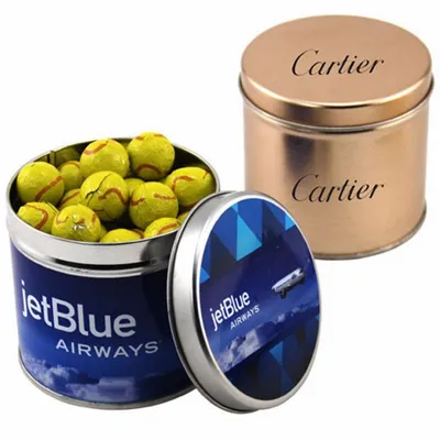 Round Tin with Chocolate Tennis Balls - SBF4100 - Custom Coasters Now
