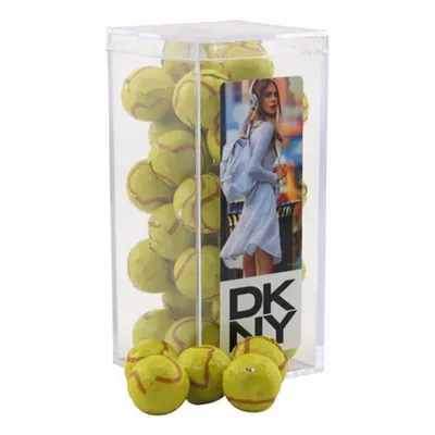 Acrylic Box with Chocolate Tennis Balls - Medium - Custom Coasters Now