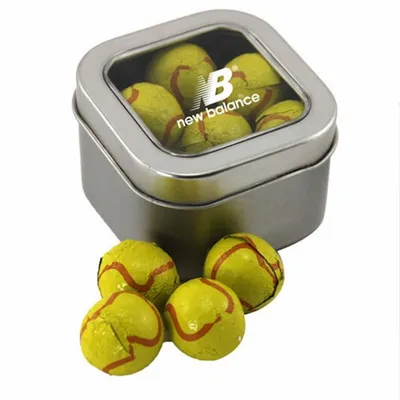 Window Tin with Chocolate Tennis Balls - SBF2500 - Custom Coasters Now