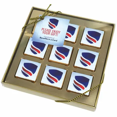 Nine Piece Chocolate Foiled Square Gift Box - Custom Coasters Now