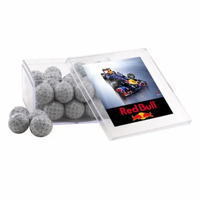 Acrylic Box with Chocolate Golf Balls - Large - Custom Coasters Now
