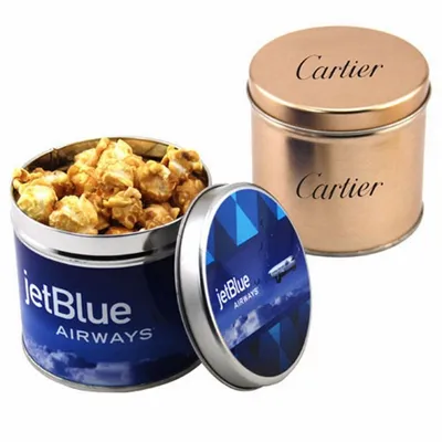 Round Tin with Caramel Popcorn - Custom Coasters Now