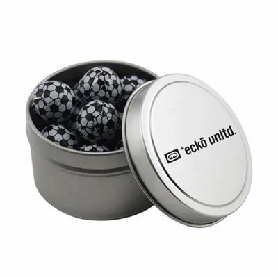 Round Tin with Chocolate Soccer Balls - SBF3100 - Custom Coasters Now