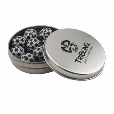 Round Tin with Chocolate Soccer Balls - SBF2900 - Custom Coasters Now
