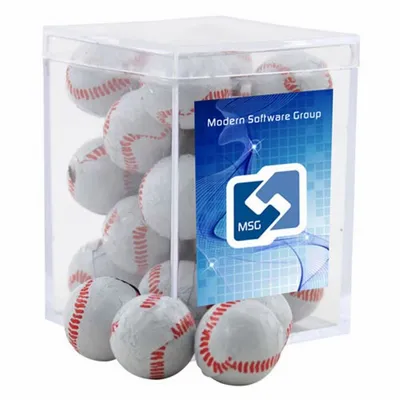 Acrylic Box with Chocolate Baseballs - Small - Custom Coasters Now