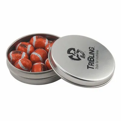 Round Tin with Chocolate Footballs - SBF2900 - Custom Coasters Now