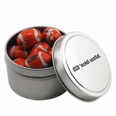 Round Tin with Chocolate Footballs - SBF3100 - Custom Coasters Now