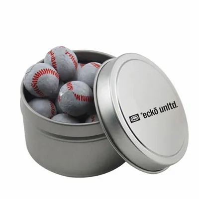 Round Tin with Chocolate Baseballs - SBF3100 - Custom Coasters Now