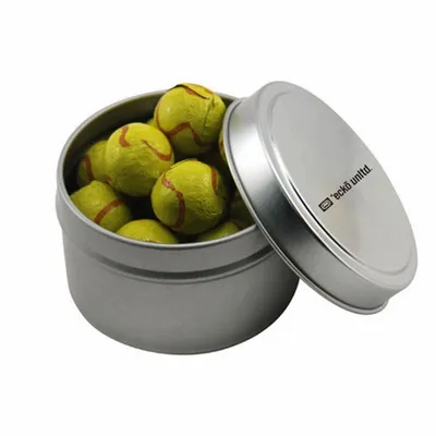 Round Tin with Chocolate Tennis Balls - SBF3100 - Custom Coasters Now