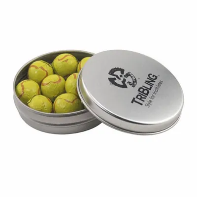 Round Tin with Chocolate Tennis Balls - SBF2900 - Custom Coasters Now