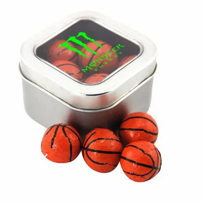 Window Tin with Chocolate Basketballs - SBF2500 - Custom Coasters Now