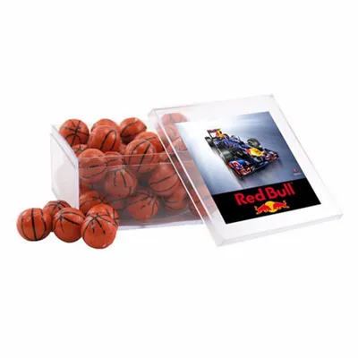 Acrylic Box with Chocolate Basketballs - Large - Custom Coasters Now
