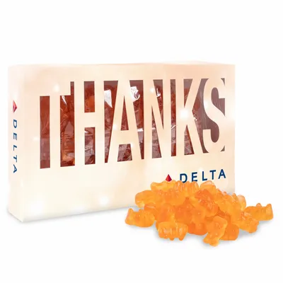 Thanks Die Cut Box with Champagne Gummy Bears - Custom Coasters Now