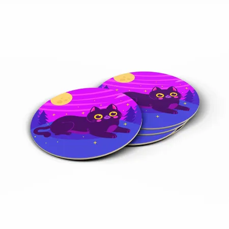 Pink and Blue Sparkling Cat Coaster - Custom Coasters Now