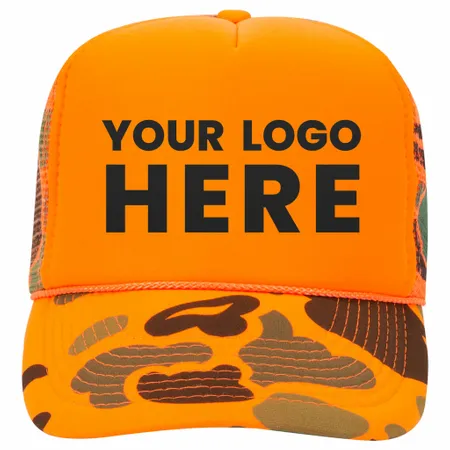 Otto 49-131 5-Panel High Crown Foam Trucker Hat - Neon Camo - Custom Coasters Now