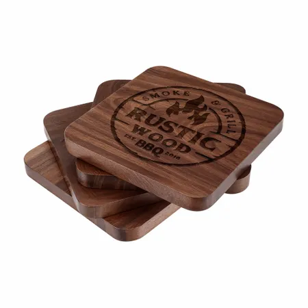 Rustic BBQ Square Wood Coaster - Custom Coasters Now