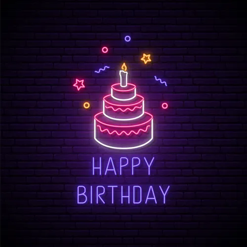 Happy Birthday with Cake Neon Sign