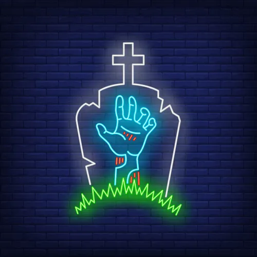 Gravestone Zombie Hand Neon Sign - Custom Coasters Now