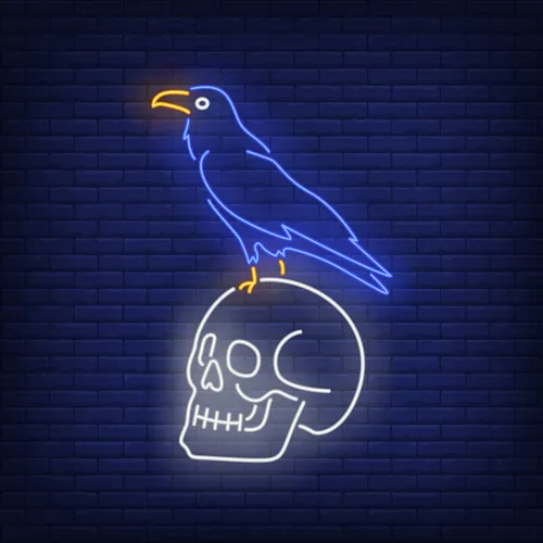Crow Sitting Human Skull Neon Sign - Custom Coasters Now