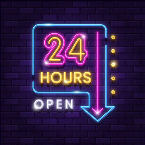 24 Hours Open Neon Sign - Custom Coasters Now
