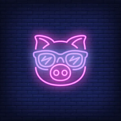 Cute Cartoon Pink Pig Sunglasses Neon Sign - Custom Coasters Now