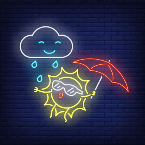 Cartoon Sun With Umbrella Rain Neon Sign - Custom Coasters Now