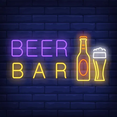 Beer & Bar with Bottle & Glass Neon - Custom Coasters Now