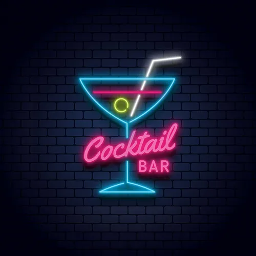 Cocktail Bar Glass & Zip Neon Sign - Custom Coasters Now