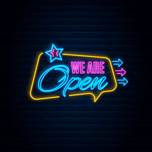 We are Open This Way Neon Sign - Custom Coasters Now