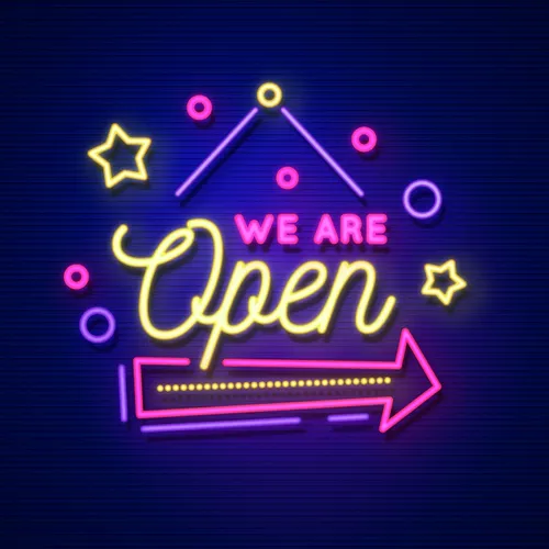 We Are Open Hanging Neon Sign - Custom Coasters Now