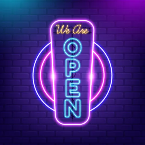 We are Open Vertical Neon Sign - Custom Coasters Now