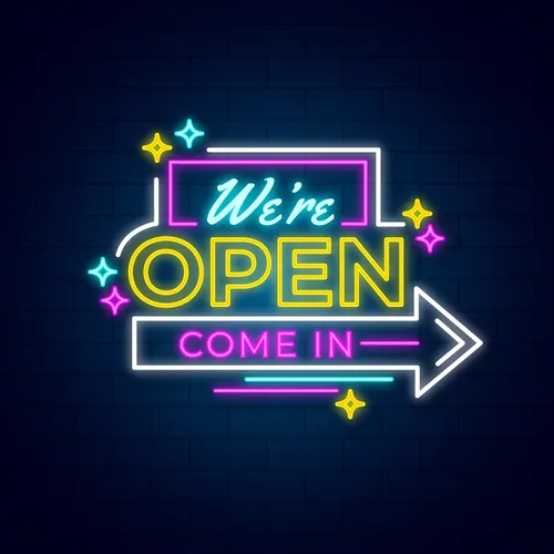 We're Open Come In Neon Sign - Custom Coasters Now