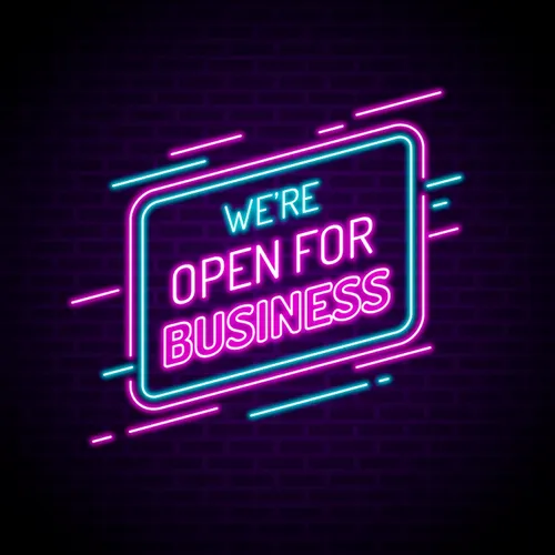 Open For Business Neon Sign - Custom Coasters Now