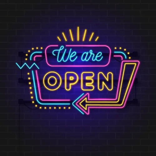We Are Open Modern Neon Sign - Custom Coasters Now