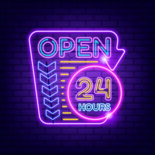Retro Open 24 Hours Neon Sign - Custom Coasters Now