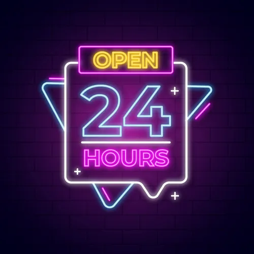 Open 24 Hours with Abstract Shapes Neon Sign - Custom Coasters Now