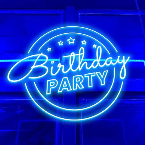 Birthday Party Blue Neon Sign - Custom Coasters Now