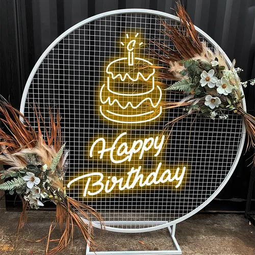 Happy Birthday with Cake on Top Neon Sign - Custom Coasters Now